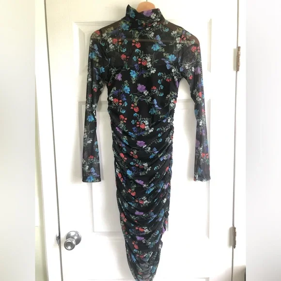 NEW!!! Alice + Olivia Delora Floral Long Sleeve Ruched Turtleneck Dress - Picture 6 of 14